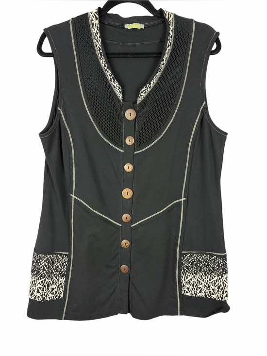 Dolcezza Jackets & Blazers - Dolcezza Black Button Front Sleeveless Tunic Vest Top Mesh & Abstract Print